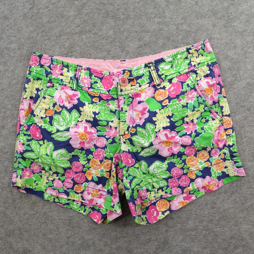 Lily Pulitzer Shorts Womens 4 Pink Blue Green Floral Flat Front Resortwear